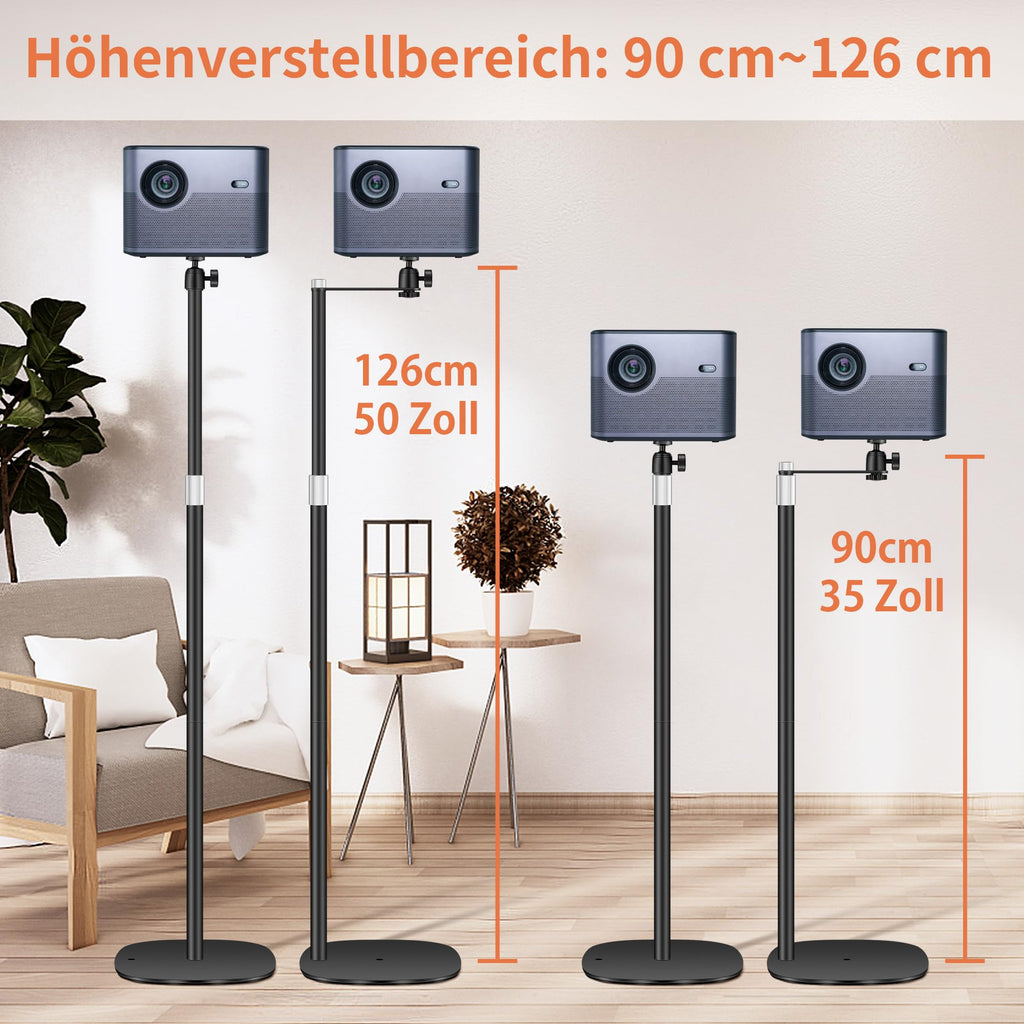 POLESTO Beamer ständer Projektor Halterung, Beamer Halterung Höhenverstellbar von 90-126cm mit 360°Winkelrotation, Platzsparend, Tragkraft bis zu 5kg, Kompatibel mit Beamern, Kameras, Handyhalterungen