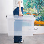 Cetomo 90L*4 Aufbewahrungsboxen, Tragbare Plastikboxen mit Deckeln, Organizer-Behälter mit Griff und Clips, Stapelbar, Ineinander Nestbar, für Zuhause und Büro, Transparent, 90L-4er Pack