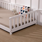 ecomi® Kinderbett 80x160 mit Rausfallschutz Bodenbett Kinder Bett mit Lattenrost für Kinder Kinderbetten für Mädchen und Jungen Massivholz Kiefer in Weiß