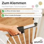 Geuther Türschutzgitter Easylock Plus | Treppenschutzgitter ohne Bohren Breite 68-76 cm | Türgitter Baby Holz-Metall | Kinderschutzgitter beidseitig öffnend | Kindersicherung Tür | Weiß