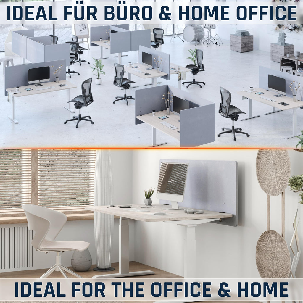 RICOO ZAP1680-G Akustik Trennwand Schreibtisch 160 x 80cm Sichtschutz Schreibtisch Trennwand Filz Pinnwand Grau Geräuschdämmung Akustik Diffusor Schallschutz Büro Tischtrennwand mit Tischklemme