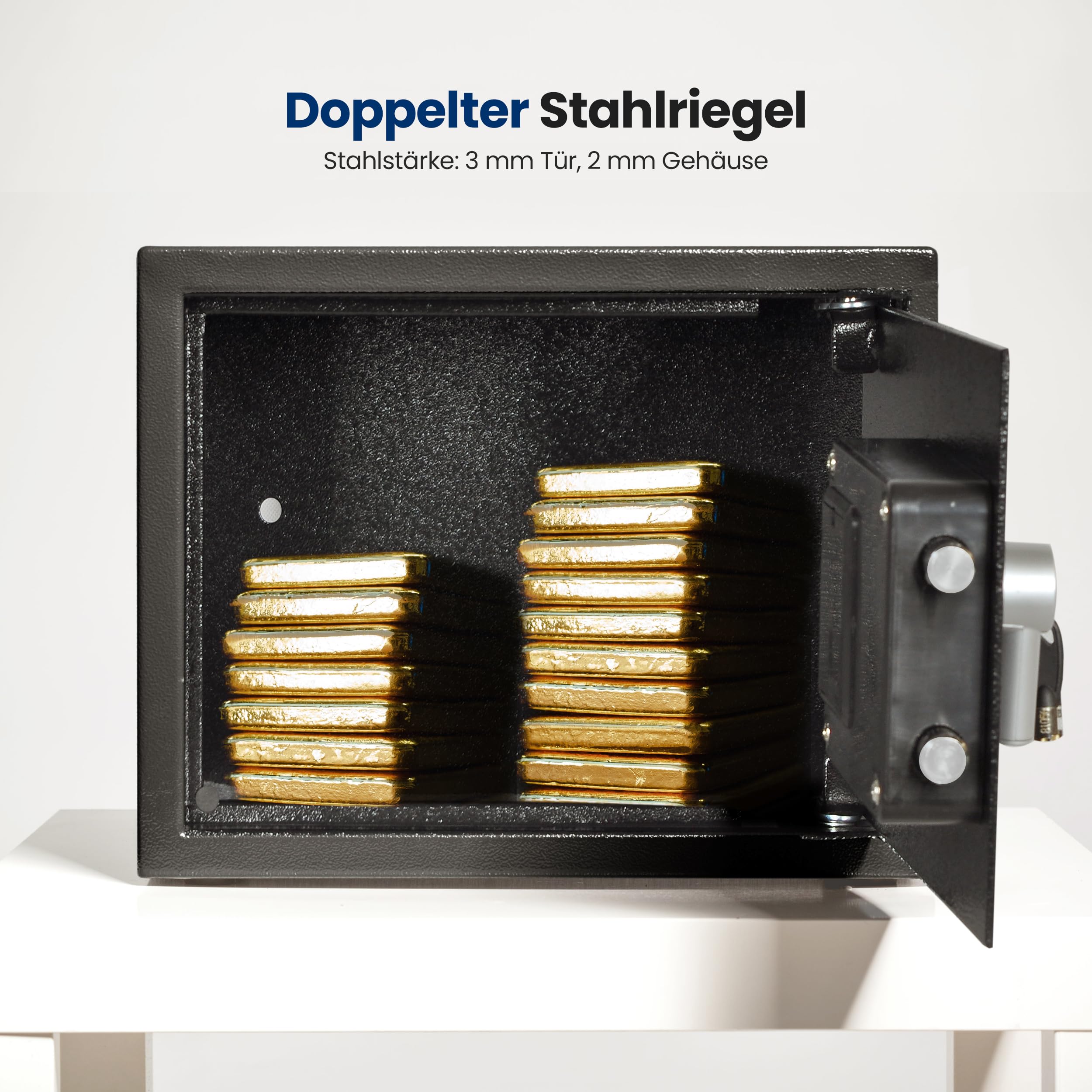 SereneLife Tresor, Elektr. Safe- 15L, 31x20x20cm- Kompakt, Robust mit Gepolsterter Innenraum & Zahlenschloss, Sicher für Bargeld, Schmuck & Wertsachen, Doppelbolzen, Für Zuhause & Büro