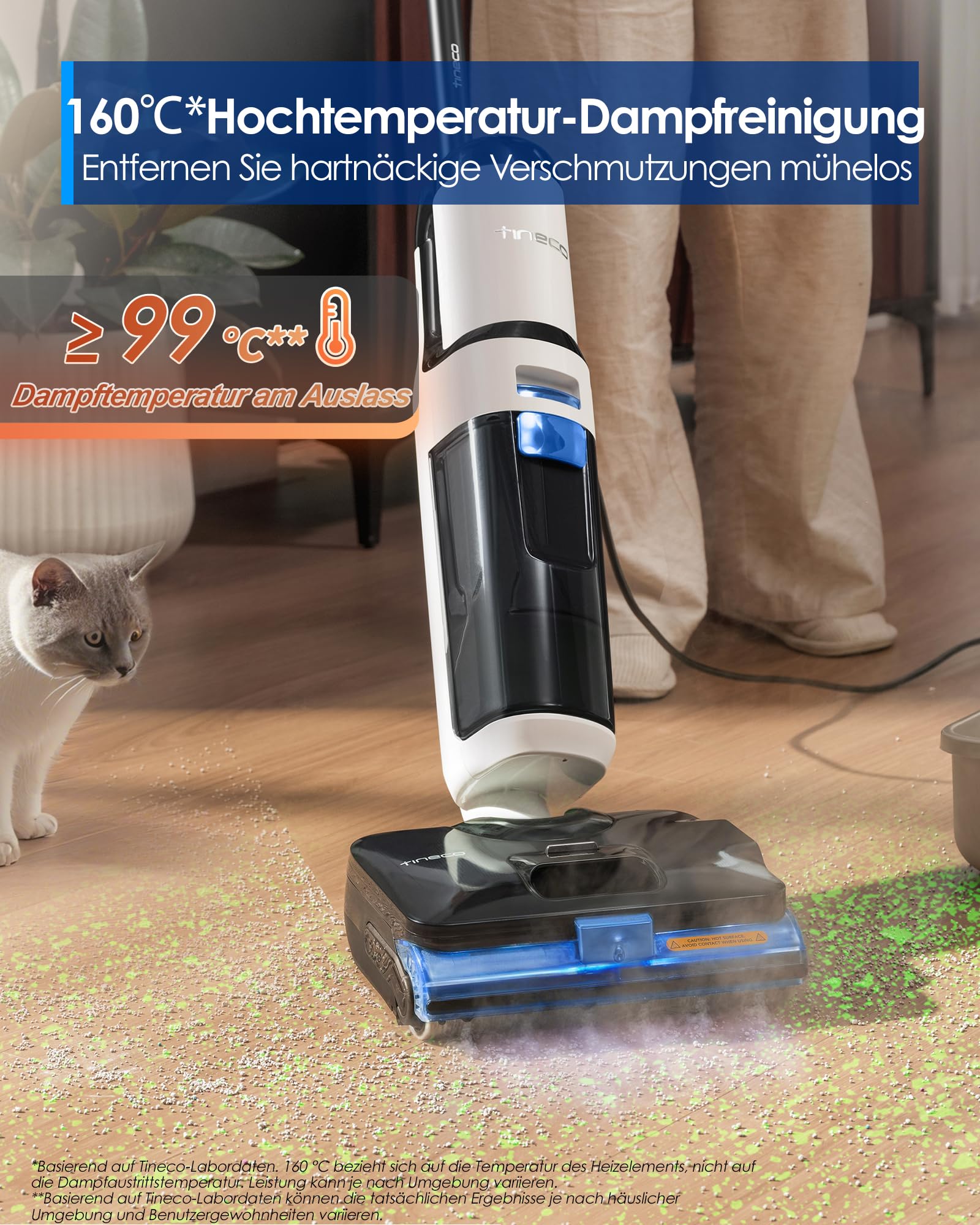 Tineco FLOOR ONE S6 Stretch Steam Nass Trockensauger, 160 °C Tineco BoostSteam, Anti-Verwicklungs-Design, FlashDry Selbstreinigung, Dampfreiniger mit Kabel für eingetrocknete Flecken und Fugen