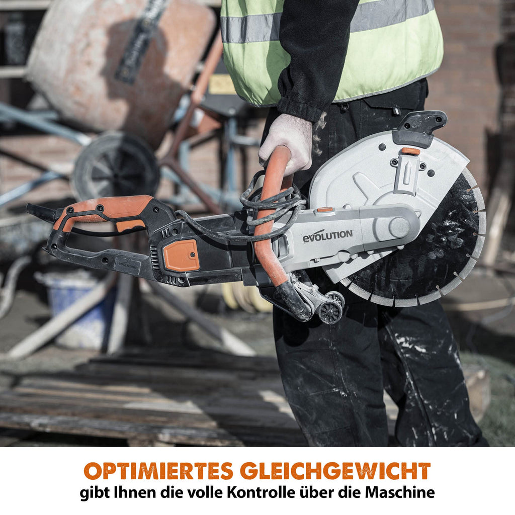Evolution R300DCT Betonsäge Elektrische Steinsäge 2400W Steinschneidemaschine Trennjäger 300 mm Sägeblatt Diamantblatt Trennscheibe, 115 mm Schnitttiefe, schneidet Mauerwerk Gehwegplatten Beton