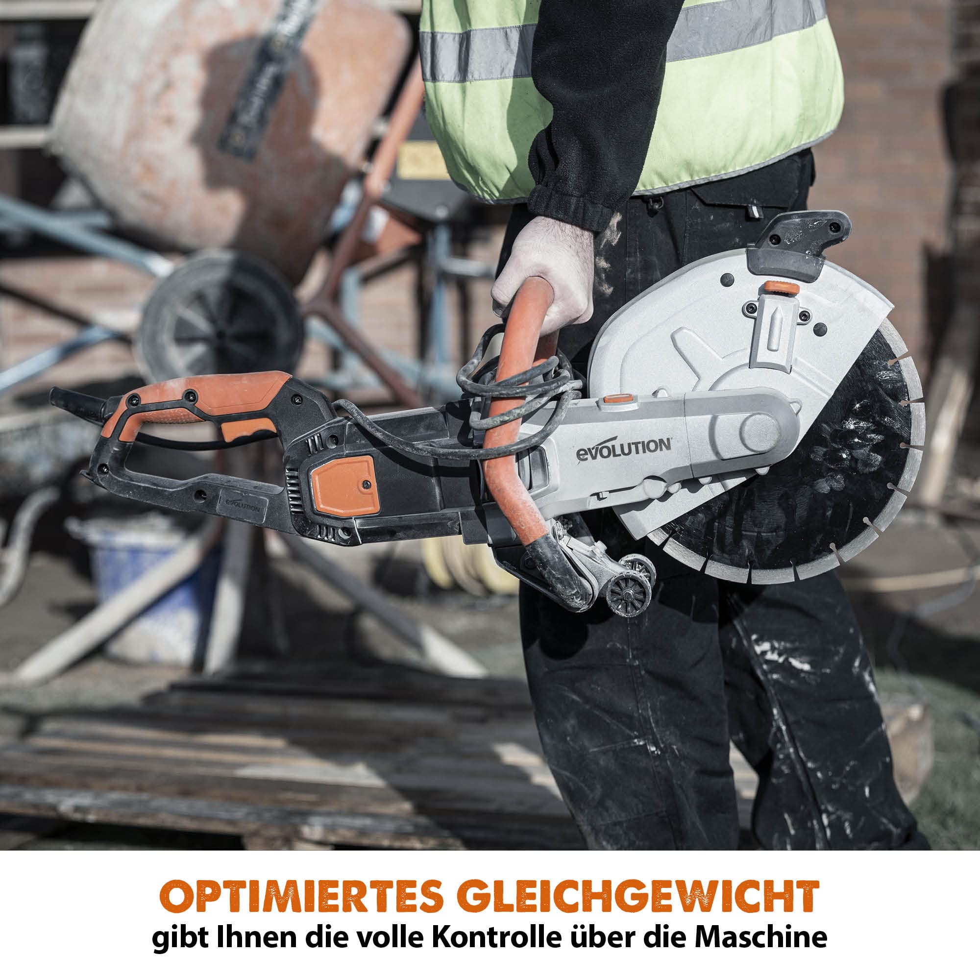 Evolution R300DCT Betonsäge Elektrische Steinsäge 2400W Steinschneidemaschine Trennjäger 300 mm Sägeblatt Diamantblatt Trennscheibe, 115 mm Schnitttiefe, schneidet Mauerwerk Gehwegplatten Beton