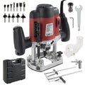 Arebos Oberfräse mit Koffer (1200 W, Ø 6 und 8 mm, Drehzahlregelung, Parallelanschlag, Reduzierstück, Kopierhülse, Absaugadapter, inkl. Zubehör) inkl. Fräser Set 12-teilig