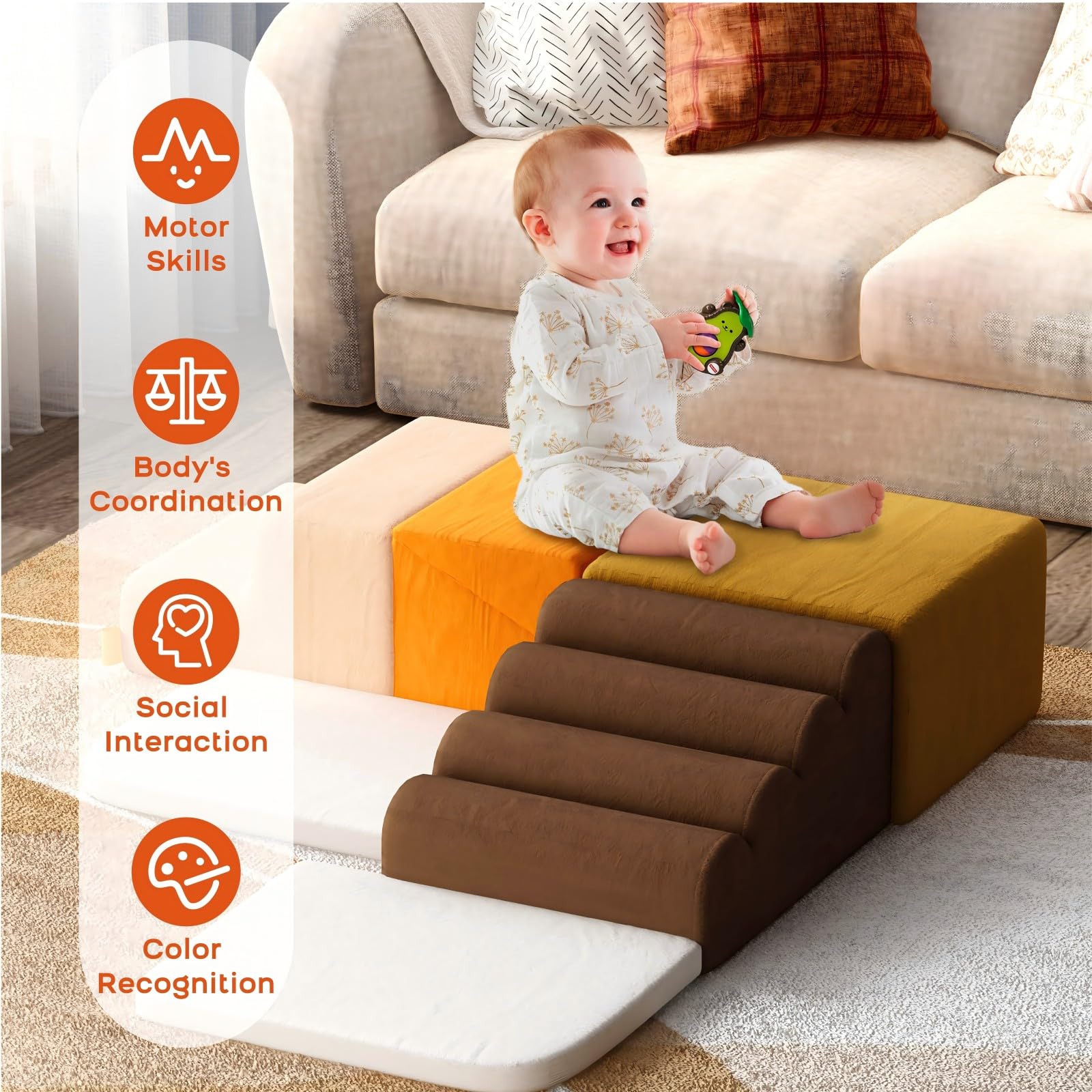 BanaSuper 6 STK Groß Schaumstoff Bausteine für Kinder, XXL Softbausteine Baby zum Klettern, Montessori Riesenbausteine Spielzeug, Indoor Spielplatz, EN71-zertifiziert, Waschbare Hülle, Bunt