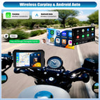 Motorcycle GPS CarPlay Screen with Motorcycle Design Holder, Wireless Carplay and Android Car, Portable Waterproof 5 Inch Touchscreen Motorcycle GPS CarPlay Screen Supports Bluetooth, Siri