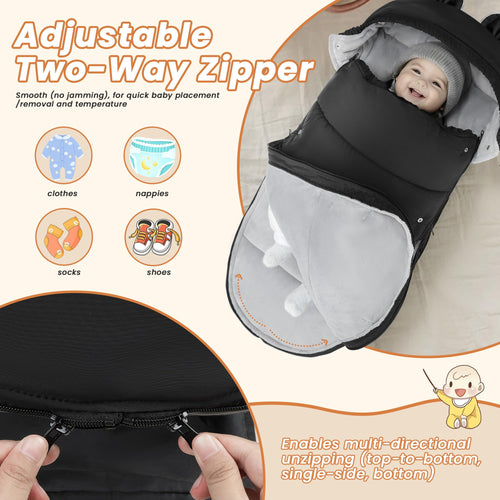 bemece Fußsack Kinderwagen Winter, Universal Fußsack Buggy mit Warmem & Bequemen Kristallvelours, Universal & Abnehmbar, Fusssack Kinderwagen Baby Winter für Buggys Kinderwagen - Schwarz
