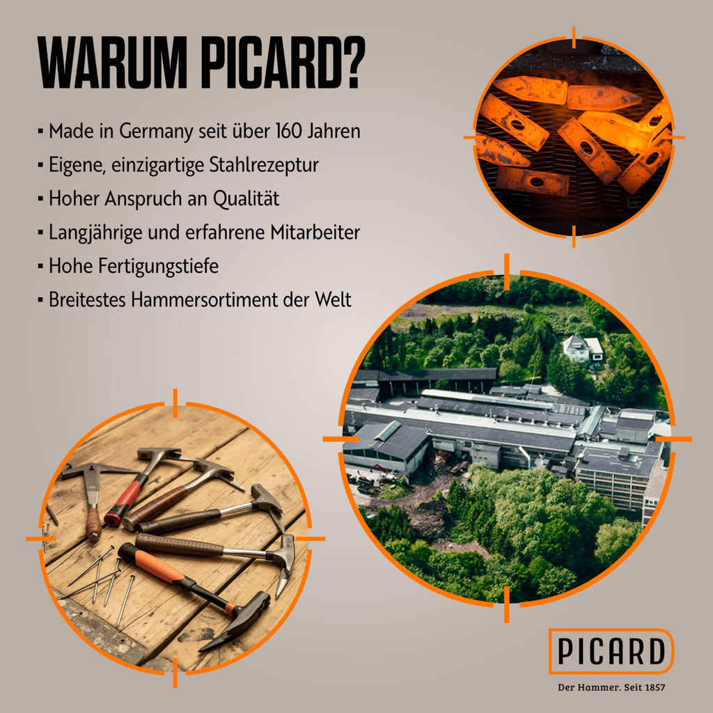 PICARD Ganzstahl-Latthammer Nr. 790 geraut | Magnetischer Nagelhalter | Ledergriff aus verwindungssicherem Kernleder | Gewicht: 907g | Ideal für Dachdecker & Schreiner | Made in Germany seit 1857