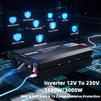 ERAYAK Spannungswandler 12v 230v 1500W/3000W KFZ Wechselrichter Power Solar Inverter DC AC Steckdose Umwandler Stromwandler Fahrzeuge Wohnwagen Auto Modifizierte Sinus Sine Wave