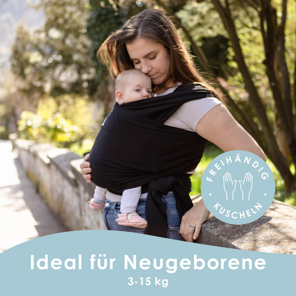 Sleepy Wrap Babytragetuch - Anschmiegsames & Einfach zu Bindendes Tragetuch Baby Neugeboren bis 15 kg, Waschbar, Leicht & Atmungsaktiv (Schwarz)