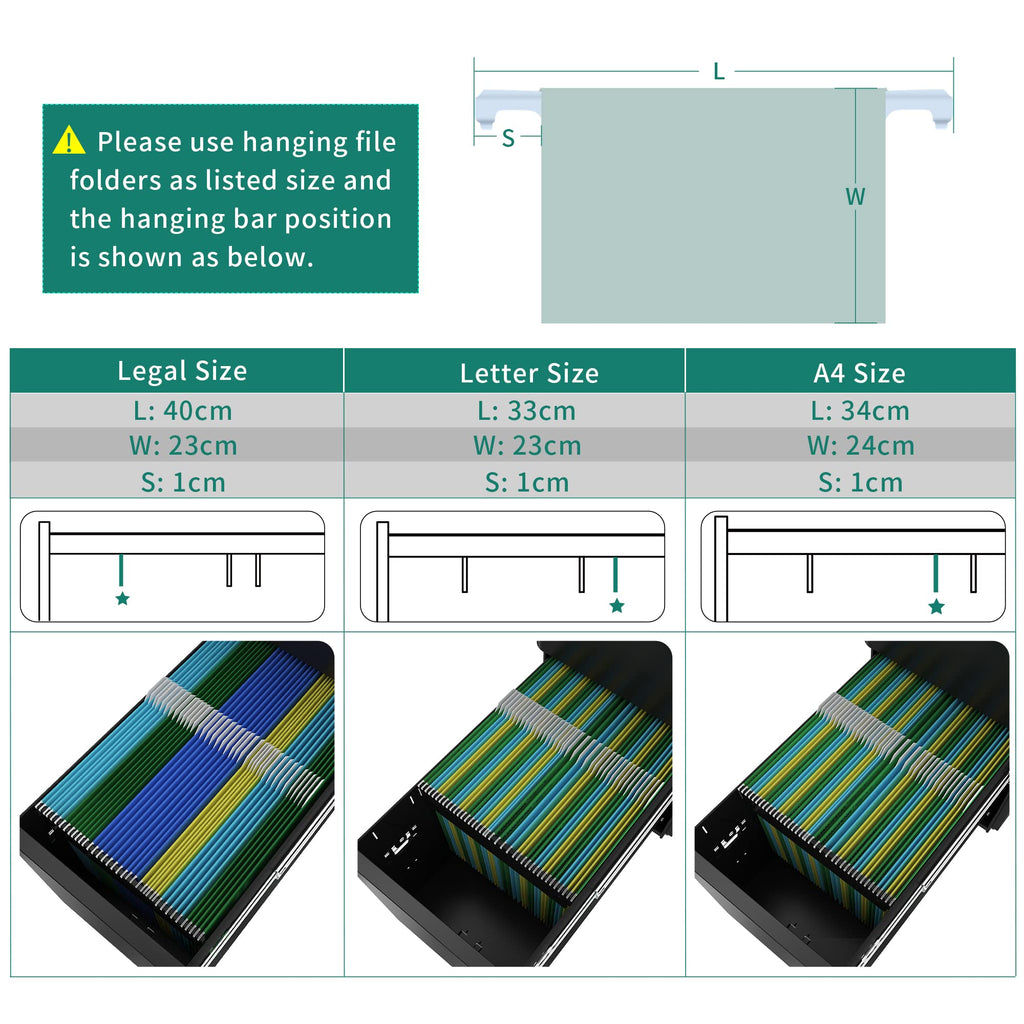 YITAHOME Rollcontainer, Abschließbar Rollcontainer mit 3 Schubladen, Metall Mobiler Aktenschrank Büroschrank mit Rollen für A4, Legal, Letter Home-Office, Hängeregistratur, Schwarz, 46 x 30 x 59cm