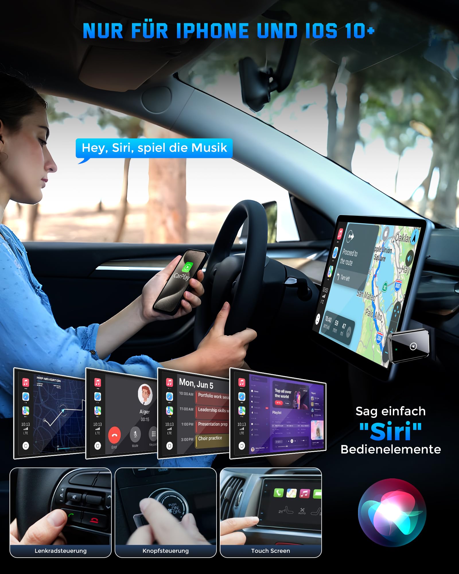 2025 Wireless Carplay Adapter für iPhone - Converts Wired to Wireless carplay Adapter, Mini Plug & Play Carplay for Cars from 2017 & for iPhone iOS 10+, USB & Type-C