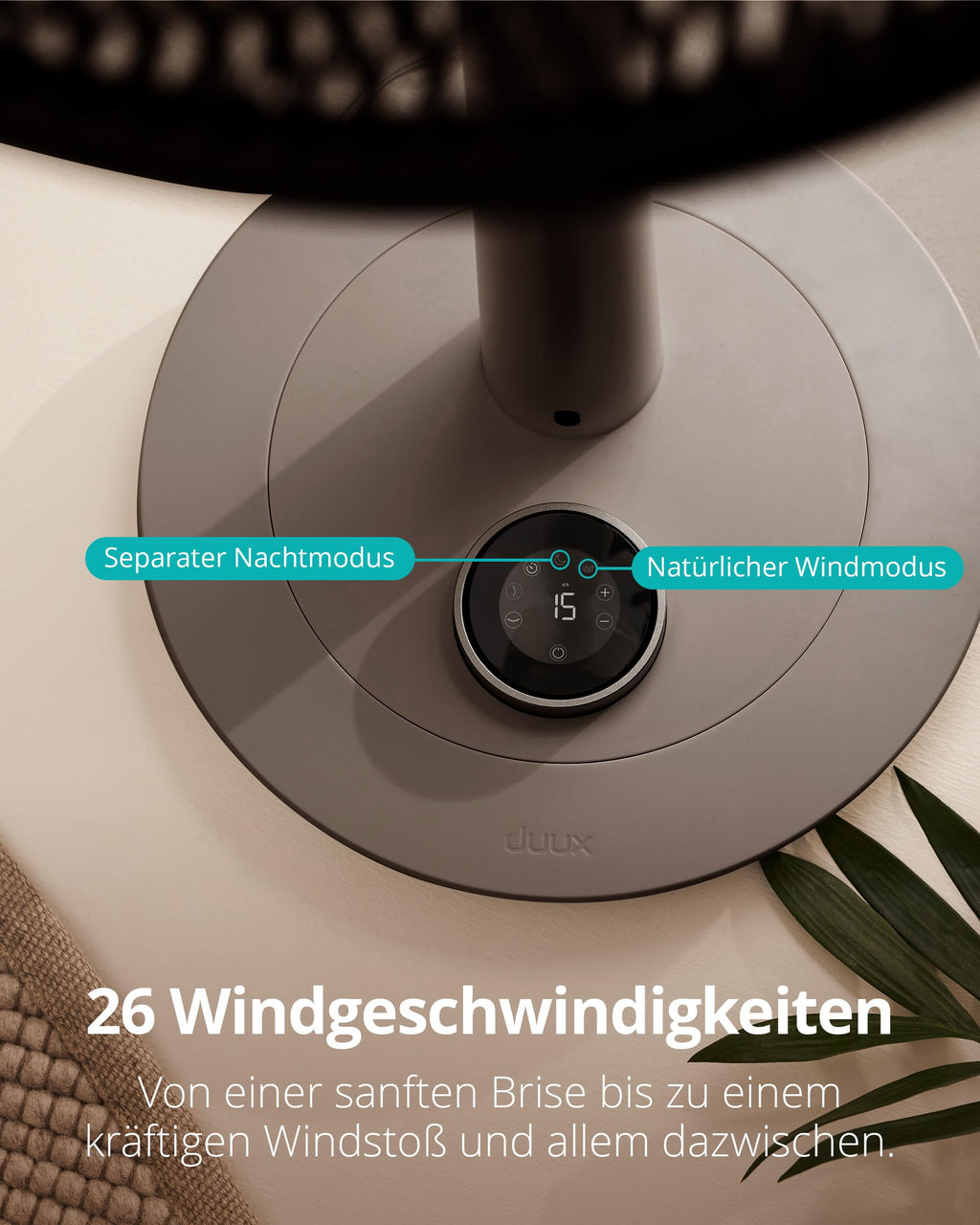 Duux Whisper 2 Standventilator Leise - Sparsamer DC-Motor mit 26 Geschwindigkeiten - Ventilator Höhenverstellbar (73-95cm) - Horizontale + Vertikale Oszillation - Grau