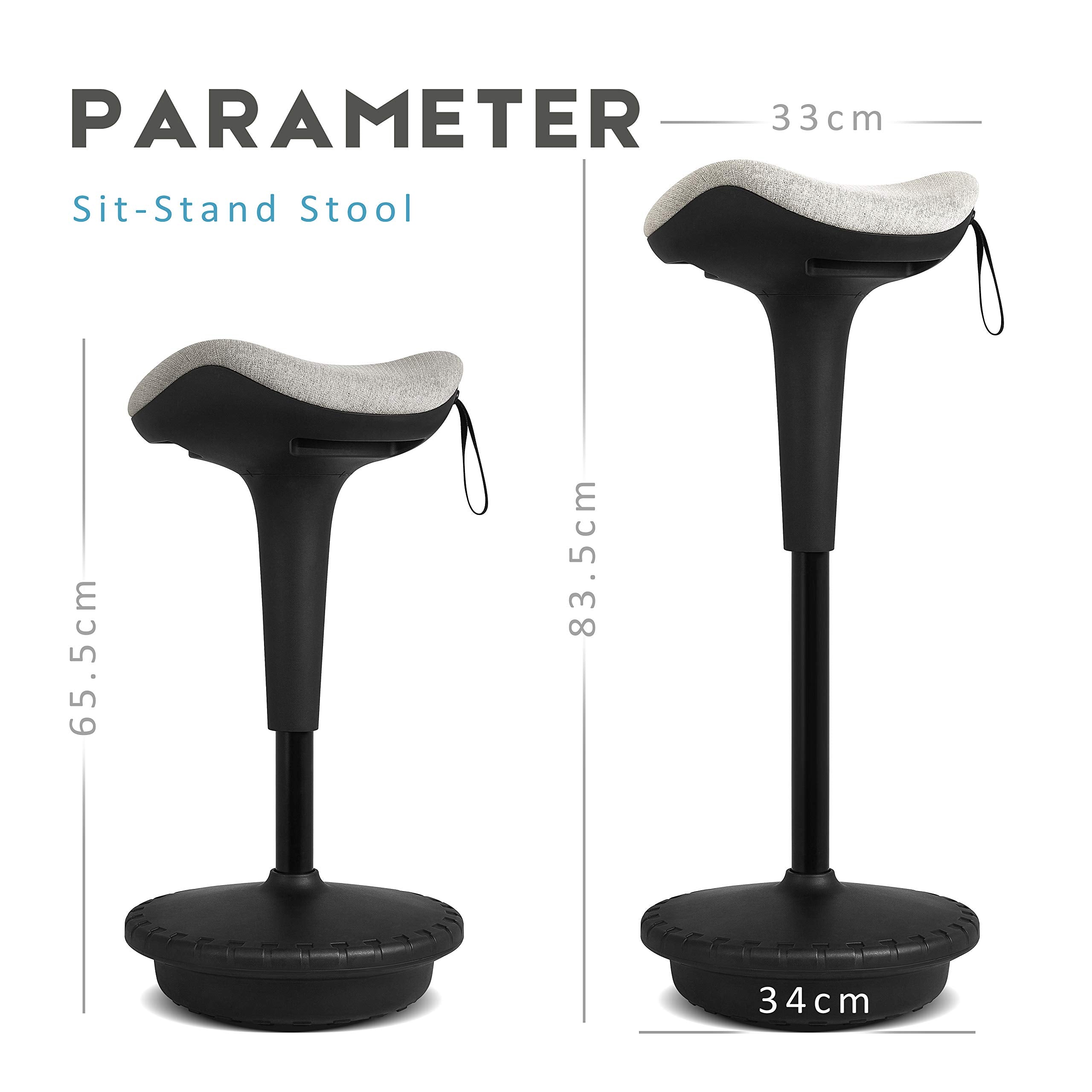 IWMH Ergonomischer Arbeitshocker, Hochverstellbare Stehhilfe, Atmungsaktiver Sitz-Steh-Hocker 360° Drehbar, Ergonomische Stehhocker Büro, Grau (Grau)