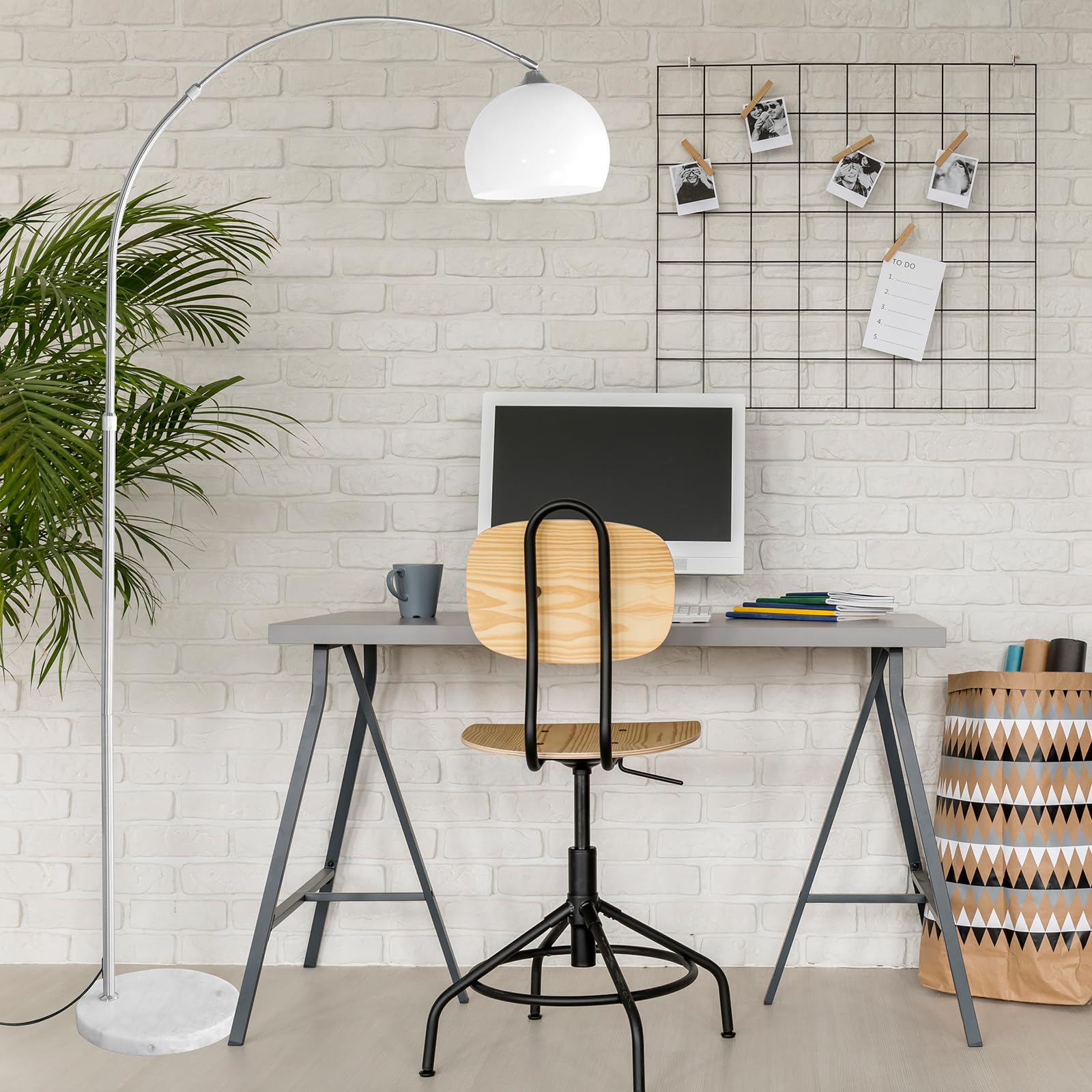 CCLIFE LED E27 Bogenlampe höhenverstellbar Marmorfuß weiß orange Stehlampe Stehleuchte Standleuchte Bogenleuchte Bogenstandleuchte, Farbe:Weiss, höhenverstellbar 130-180cm