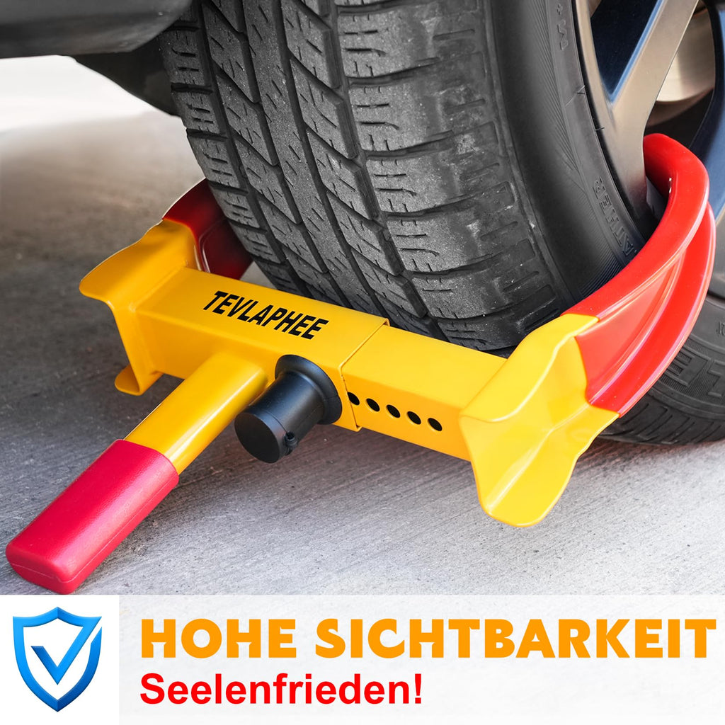 Tevlaphee Radkralle Parkkralle mit Sicherheitsschloss und 3 Schlüsseln für PKW Wohnwagen Anhänger - Reifenbreite 19-30cm - Felgenkralle Reifenkralle Wegfahrsperre Diebstahlsicherung
