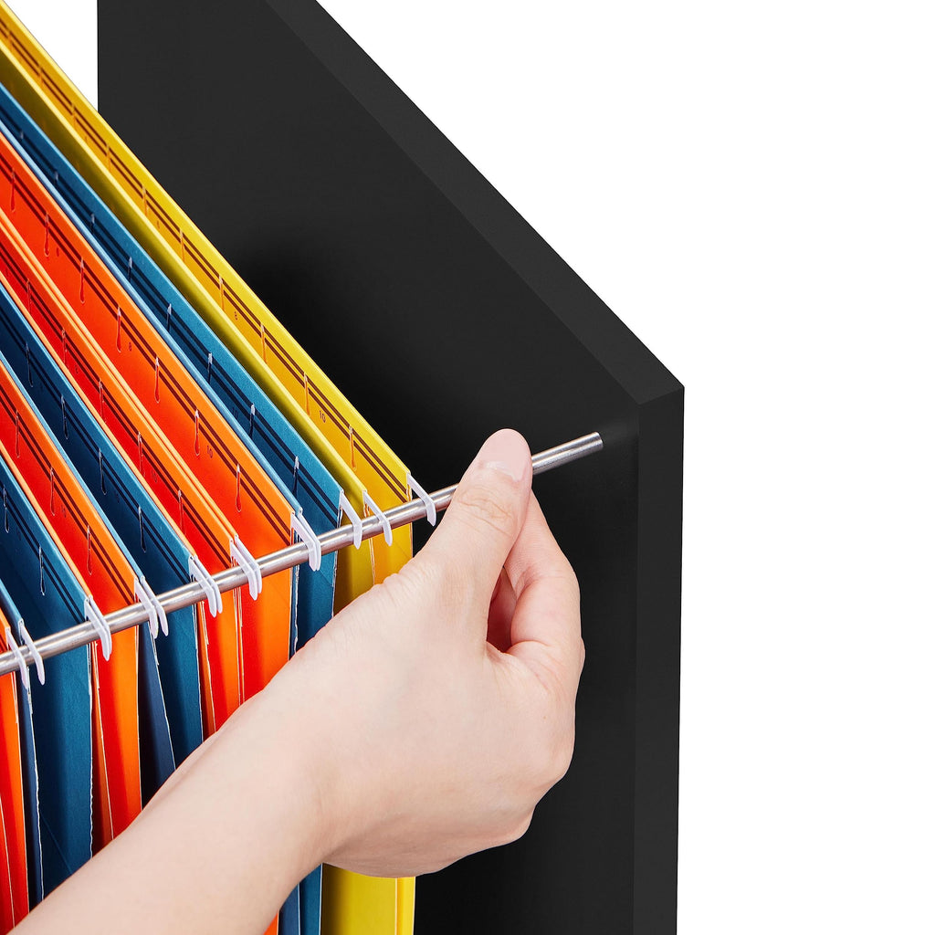 Yaheetech Rollcontainer, Aktenschrank, Büroschrank mit 5 Rollen, 3 Schubladen und 2 offenen Fächern, Industrie-Design, für Dokumente, Schwarz