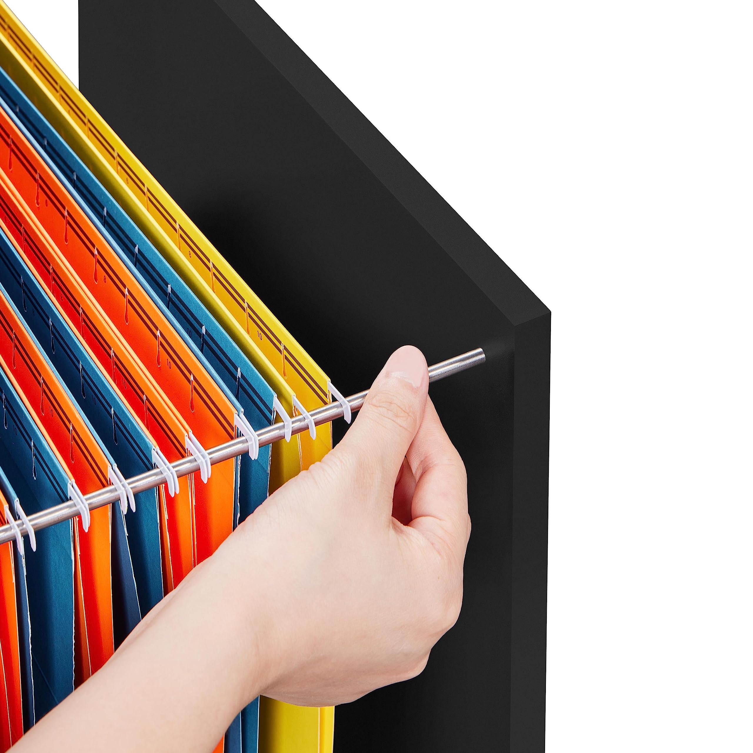 Yaheetech Rollcontainer, Aktenschrank, Büroschrank mit 5 Rollen, 3 Schubladen und 2 offenen Fächern, Industrie-Design, für Dokumente, Schwarz