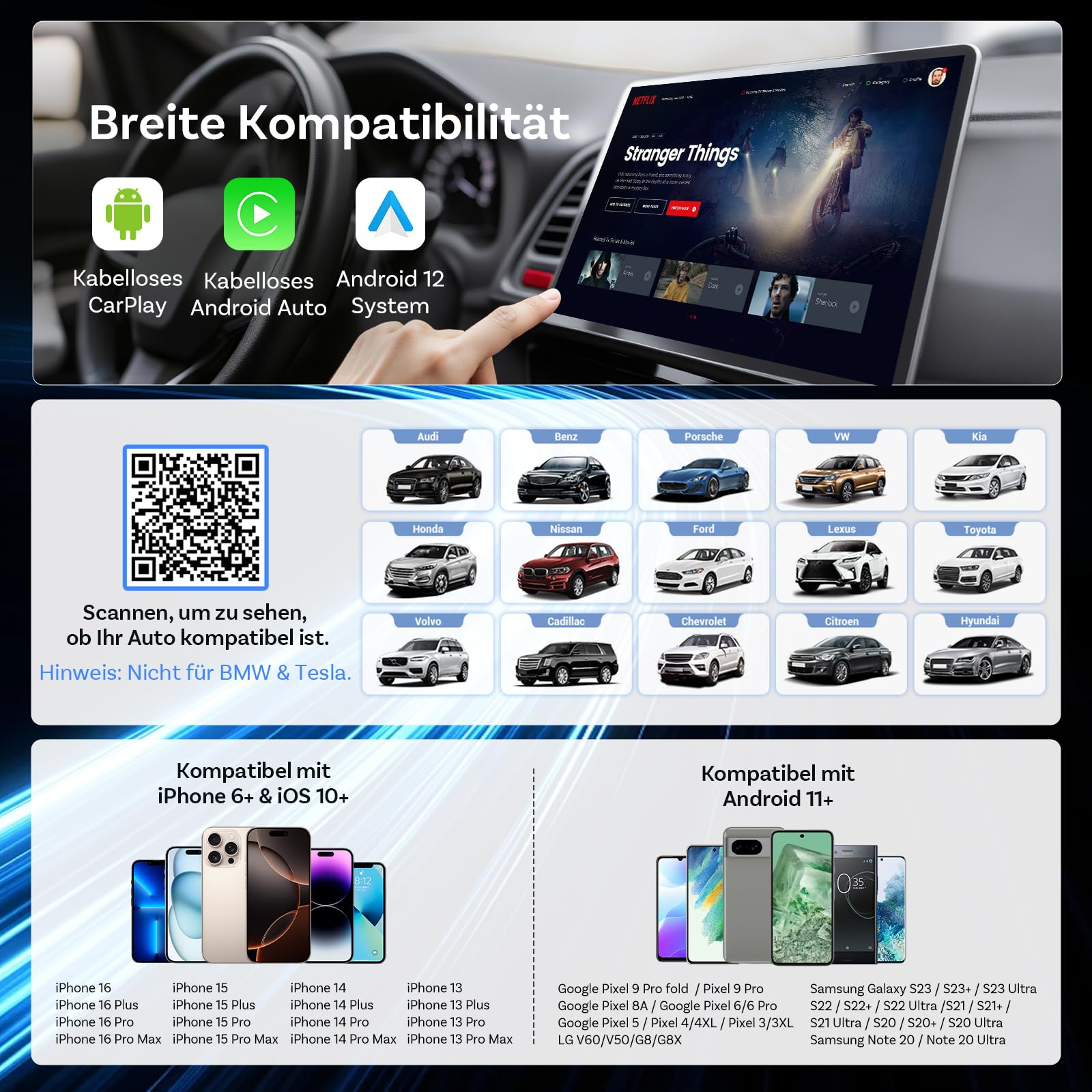 OTTOCAST Play2video Ultra 2026 Upgrade, kabelloser CarPlay & Android Auto Adapter mit YouTube/Netflix/Prime Video, Plug & Play, 4 GB + 32 GB AI Box für Fahrzeuge mit kabelgebundenem CarPlay ab 2016