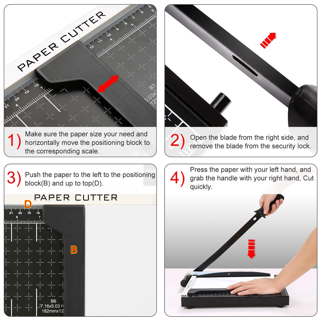 COOCHEER A4 Papierschneider Fotoschneider Profi Hebelschneider Papierschneidemaschine Schneidegerät Bindegerät Schrottmaschineider für Schule & Büro, Schwarz
