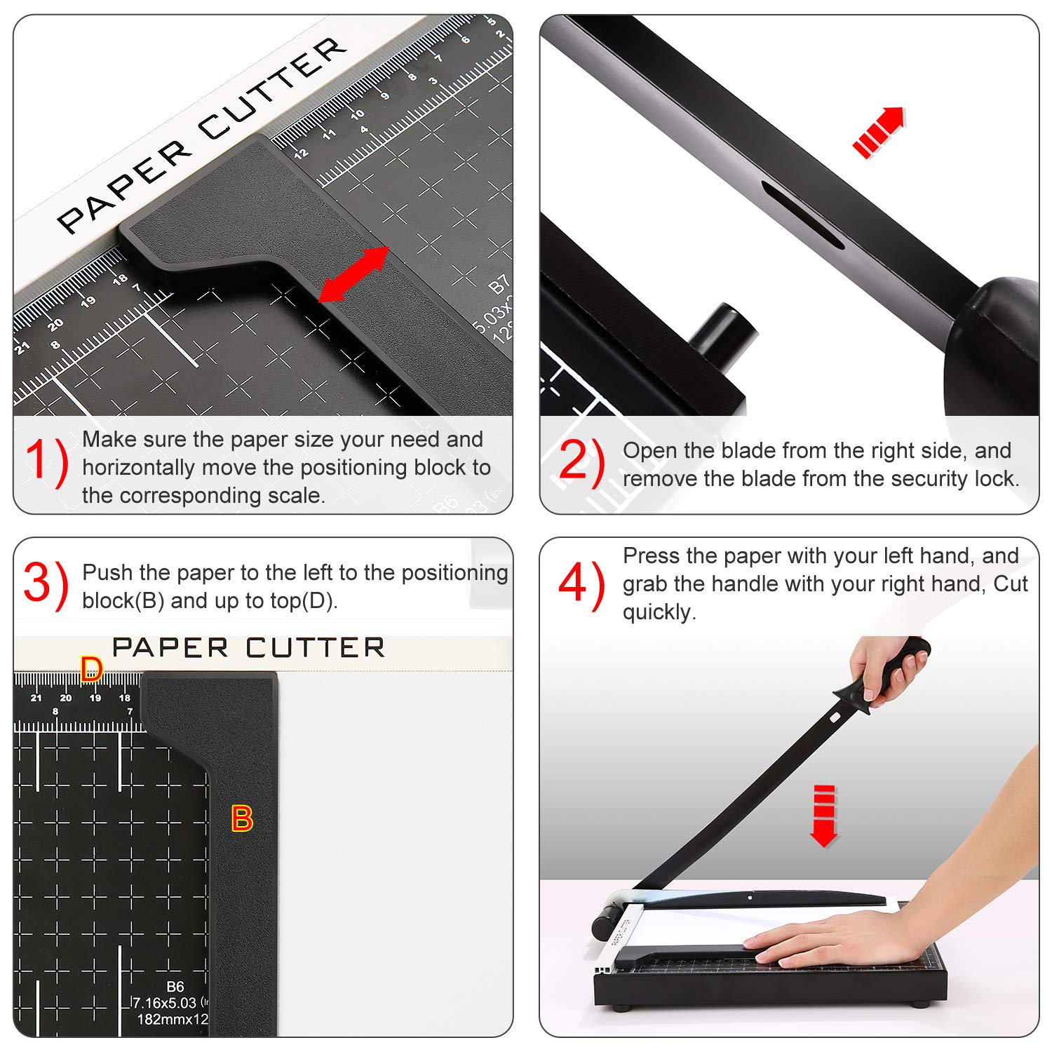 COOCHEER A4 Papierschneider Fotoschneider Profi Hebelschneider Papierschneidemaschine Schneidegerät Bindegerät Schrottmaschineider für Schule & Büro, Schwarz
