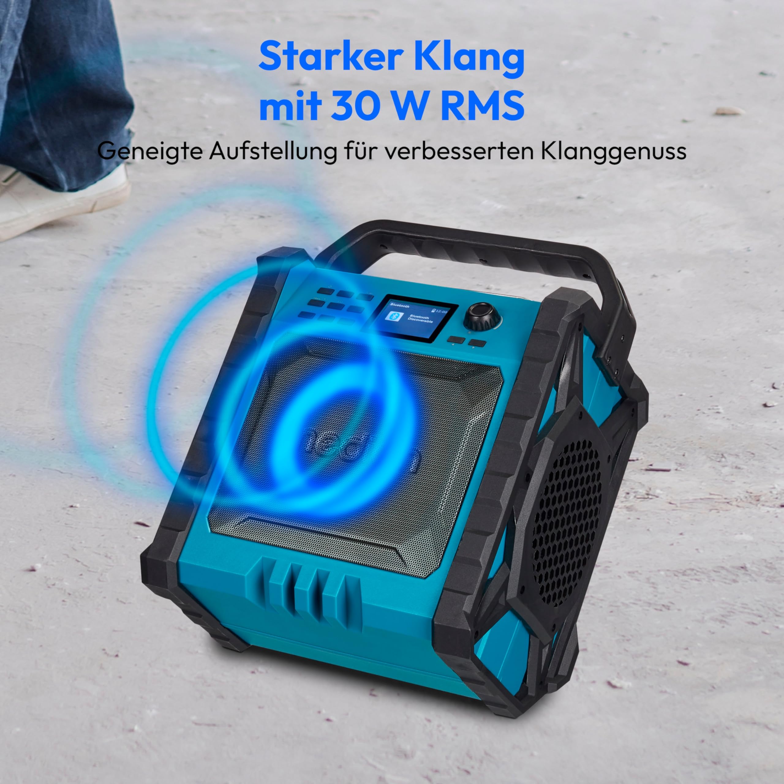 MEDION P66896 Baustellenradio (DAB Plus, DAB+/UKW, integrierter Akku, Farbdisplay, Bluetooth, Powerbank-Funktion, IP54, robust, Zwei Passivradiatoren)
