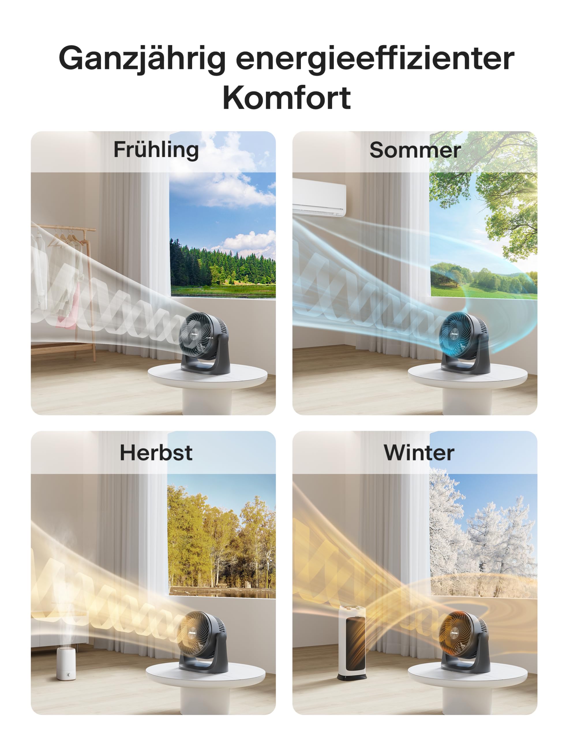 PELONIS 3 stufiger Luftzirkulationsventilator 18 cm Kompakt Tischventilator mit 100° Neigung, Leiser Betrieb für Schlafzimmer & Büro Energieeffizienter Schwarz Ventilator