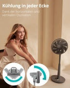 Duux Whisper 2 Standventilator Leise - Sparsamer DC-Motor mit 26 Geschwindigkeiten - Ventilator Höhenverstellbar (73-95cm) - Horizontale + Vertikale Oszillation - Grau