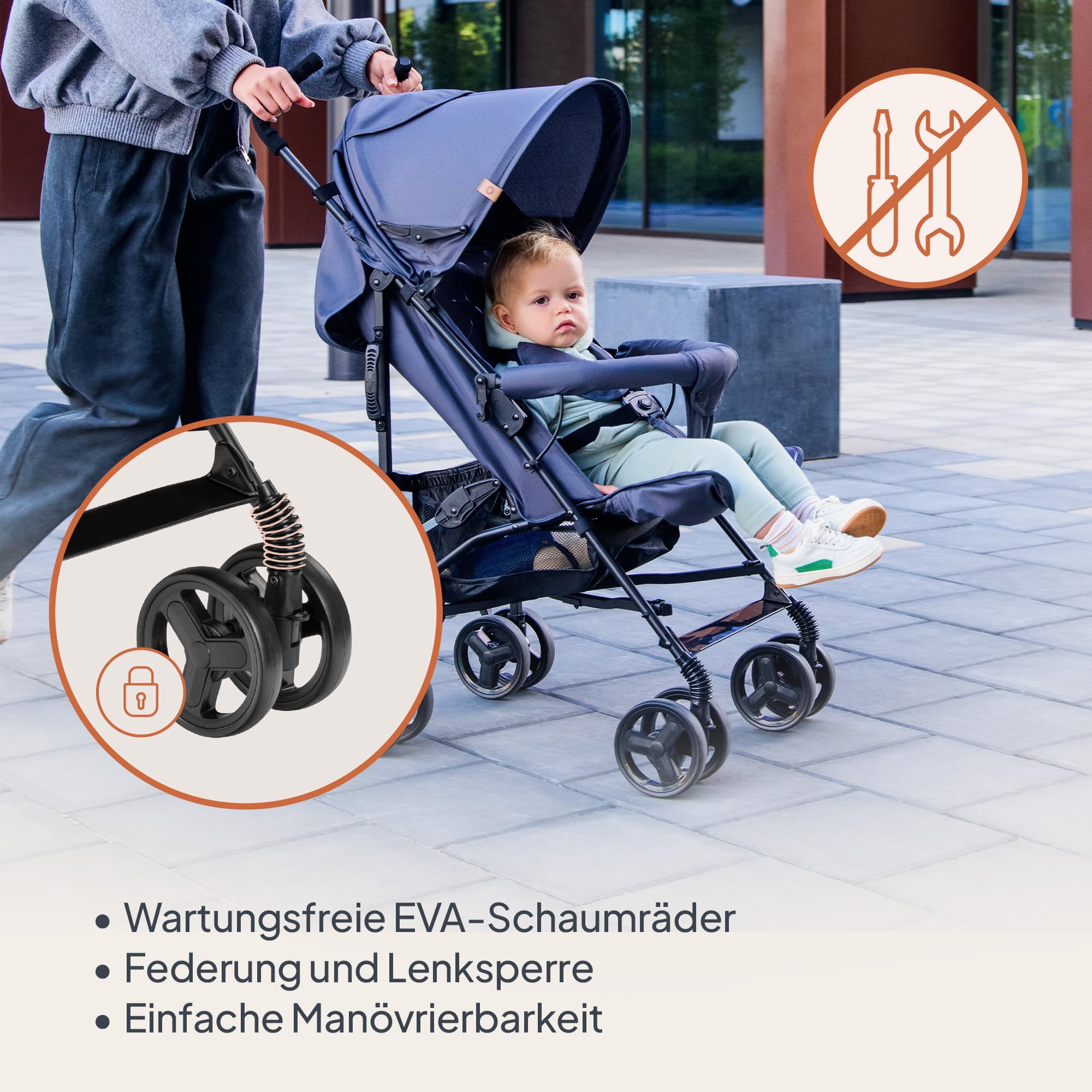 LIONELO Elia Buggy Klein Zusammenklappbar Kinderwagen Bis 15 Kg, Rücken Und Fußstützenverstellung Hinterradbremse, Moskitonetz, Einkaufskorb