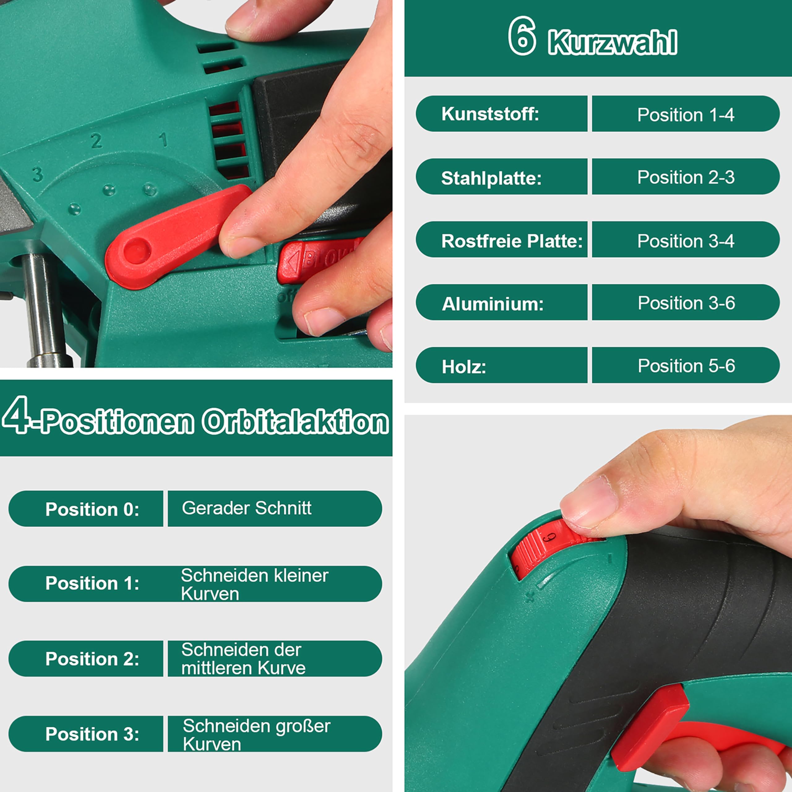 HYCHIKA Stichsäge, 800W Max Holz Schnitttiefe 110mm, 800-3000SPM Elektrische Stichsäge mit Laser, 6 Blätter, Fasenschneiden: -45 °bis 45°