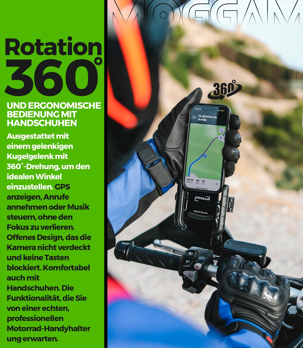 Handyhalterung Motorrad 【Doppelte Antivibrations-Technologie】mit Aluminiumkörper und Ring Motorrad Handyhalterung 5,4 bis 7,2" Handyhalter Fahrrad 【Schnellverschluss】 Phone Holder Bike als Geschenk