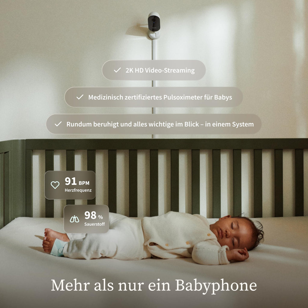 Owlet Dream Duo – Smart Baby Monitor mit Dream Sock® Sensor, präzise Puls- & Sauerstoffmessung, 2K HD Kamera, Schlafanalyse, WLAN & App-Steuerung für sicheres Baby-Monitoring, Mint