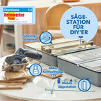 Dremel Blueprint Bürstenlose 12V Akku-Mobile Sägestation mit 1x Kompakt-säge, 1x Sägetischkoffer, 1x 2.0 Akku + Ladegerät, 1x Multi Material Kreissägeblatt, 2x Schraub-zwingen, Mehrere Schnitt-Arten