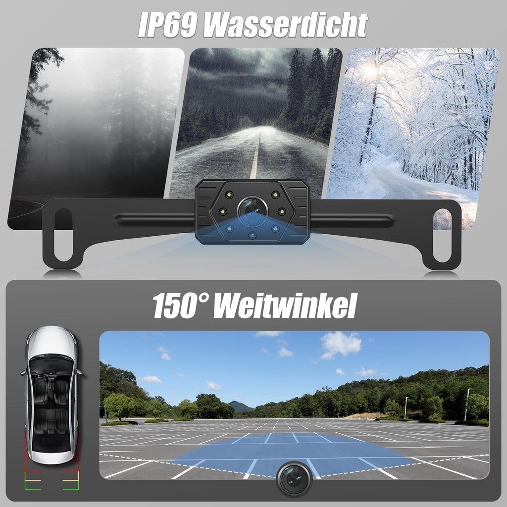 VASTEND Rückfahrkamera Kabellos 5“, 1080P Nachtsicht Monitor Auto Rückfahrkamera Funk, 150° Weitwinkel IP69 wasserdichte Kabelloses Rückfahrkameras System für Wohnwagen, LKW, PKW, SUV, Pickups(VE-5A)