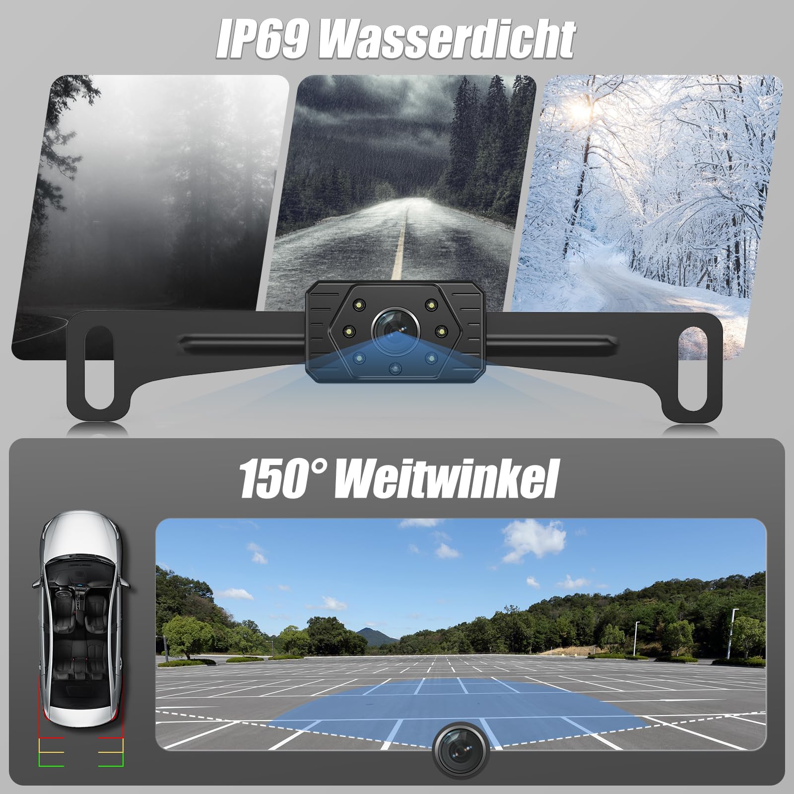 VASTEND Rückfahrkamera Kabellos 5“, 1080P Nachtsicht Monitor Auto Rückfahrkamera Funk, 150° Weitwinkel IP69 wasserdichte Kabelloses Rückfahrkameras System für Wohnwagen, LKW, PKW, SUV, Pickups(VE-5A)