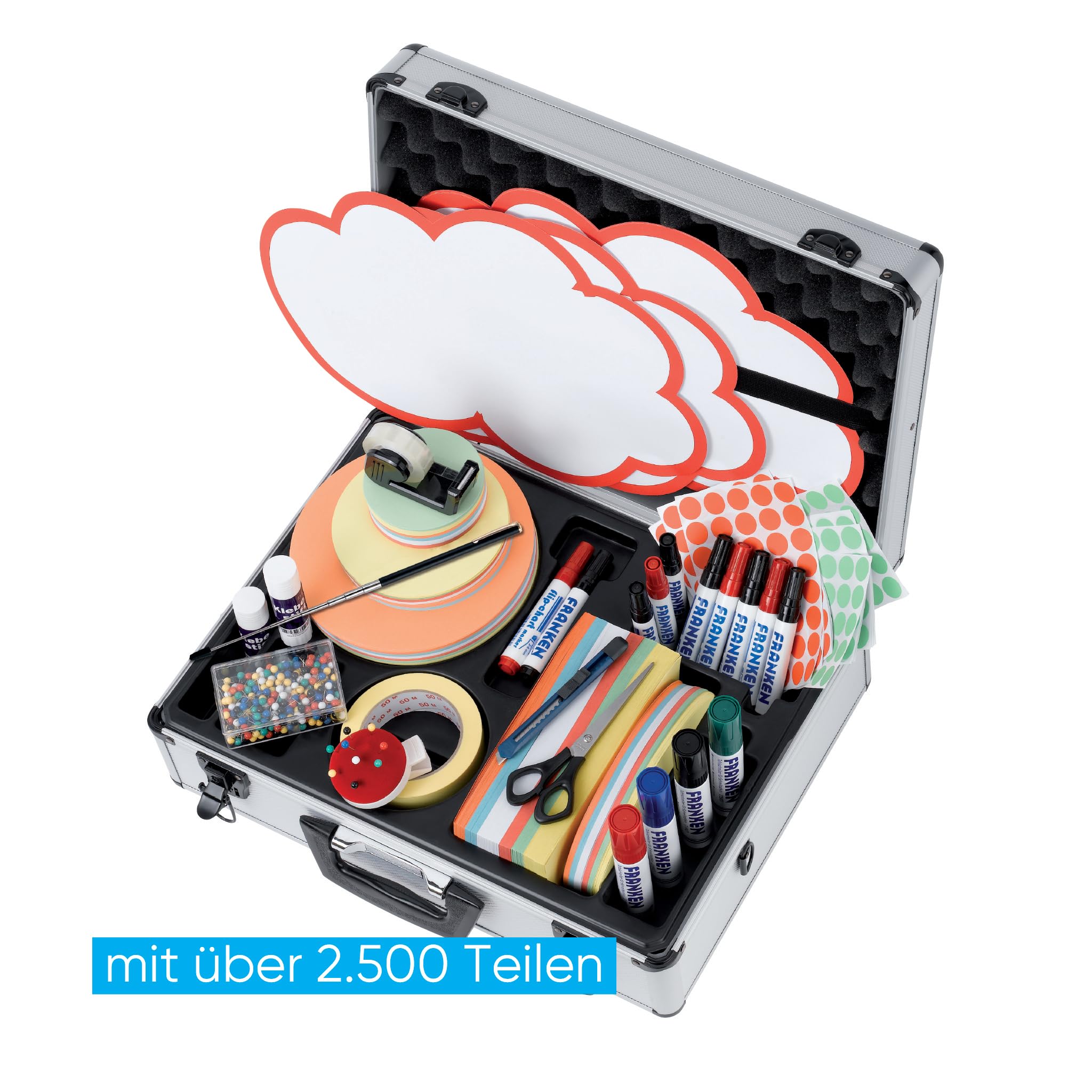 FRANKEN Moderationskoffer Profi, Moderatorenkoffer mit Inhalt, Über 2.500 Teile für Schulungen und Meetings, Mit Griff und Schultergurt, Aluminium, UMK