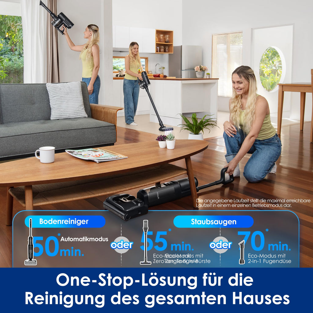 Tineco FLOOR ONE Switch S7 Stretch Nass Trockensauger & Akkusauger Set 5-in-1, FlashDry Selbstreinigung, DualBlock Anti-Tangle, 50 Min Laufzeit 22kPa Multifunktionaler Bodenreiniger für das Ganze Haus
