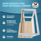 Spielwerk® Lernturm ab 2 Jahren Kinder mit Tafel Montessori 93cm Hoch Learning Tower 100kg Belastbar Trittschemel Kiefer Lernstuhl Küche Weiß Holz