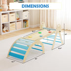 Puecrof 7-in-1 Montessori Kletterdreieck mit Kissen – Holz Kletterspielzeug für Kleinkinder 1-3 Jahre – Indoor Kletterbogen mit Rutsche, Leiter & Spielbogen (Blue)