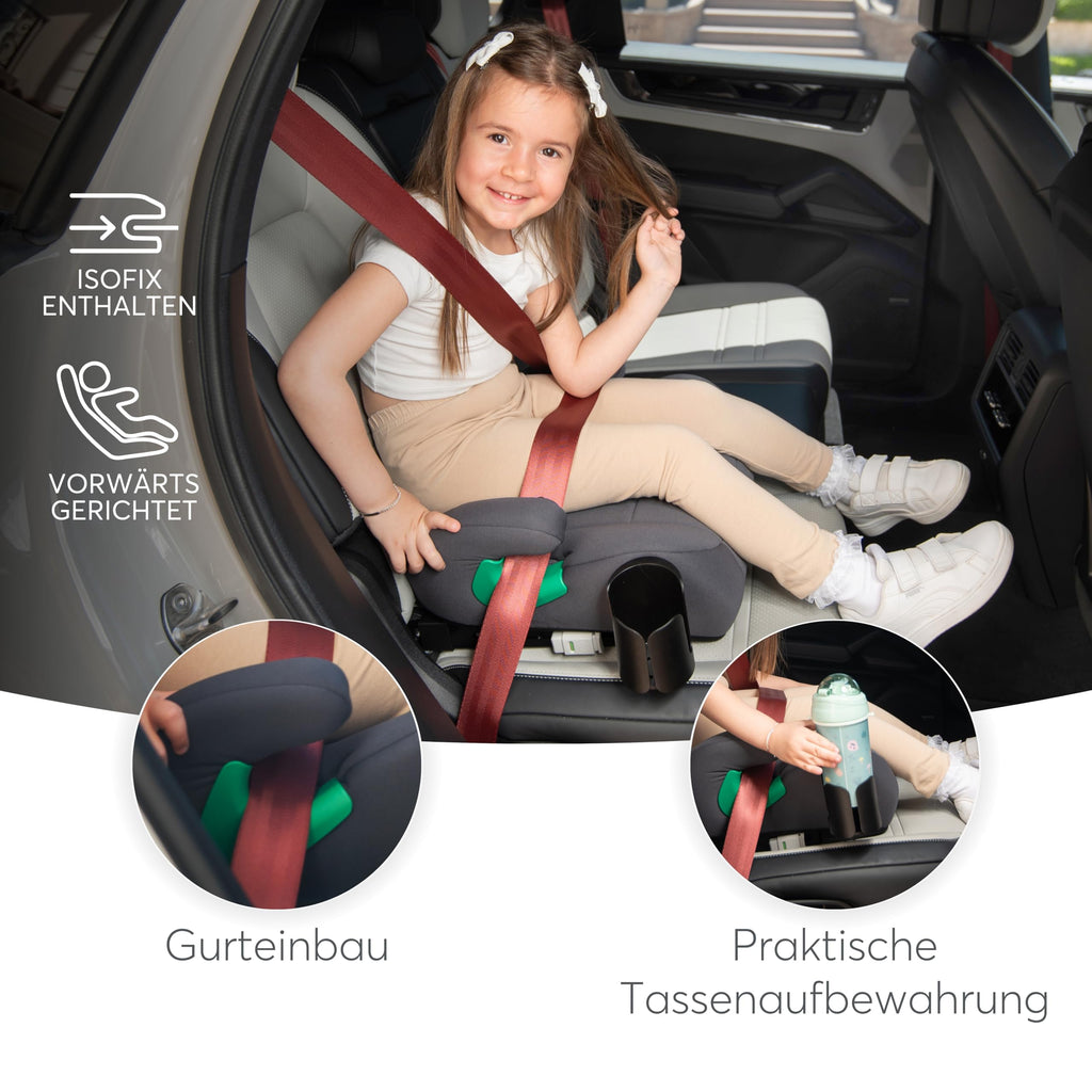 KikkaBoo i-Pop Kindersitzerhöhung Auto Kinder, i-Size, Isofix, 22-36 kg, Gruppe 3, 7-12 Jahre, Autositz Sitzerhöhung, Schwarz