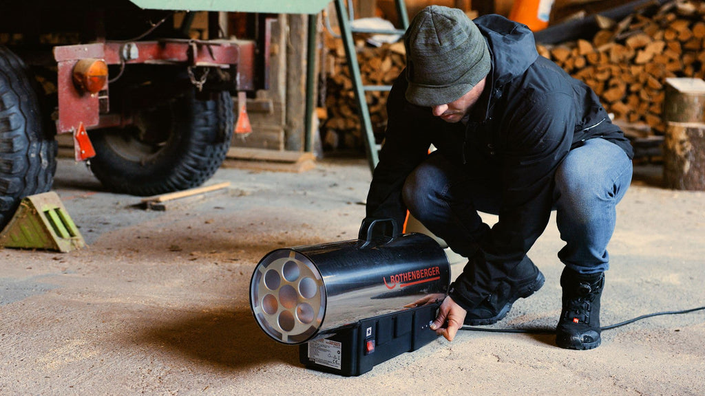 Rothenberger Industrial Gas – Heiz – Kanone/Gebläse RoTurbo 35000 inkl. Piezo-Zündung, Schlauch & Schlauchbruchsicherung 34,0 kW, 1500000363