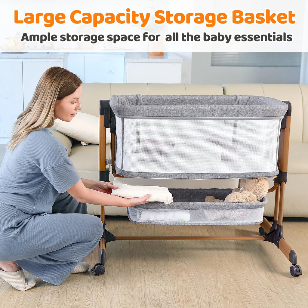 Growaystory 3 in 1 Baby-Beistellbett, Babybett mit Weich Matratze, Sicher Getestet & Vielseitig Einsetzbar, 7-Fach Höhenverstellung, Faltbare Seitenwand mit Rollen für Zuhause und Unterwegs