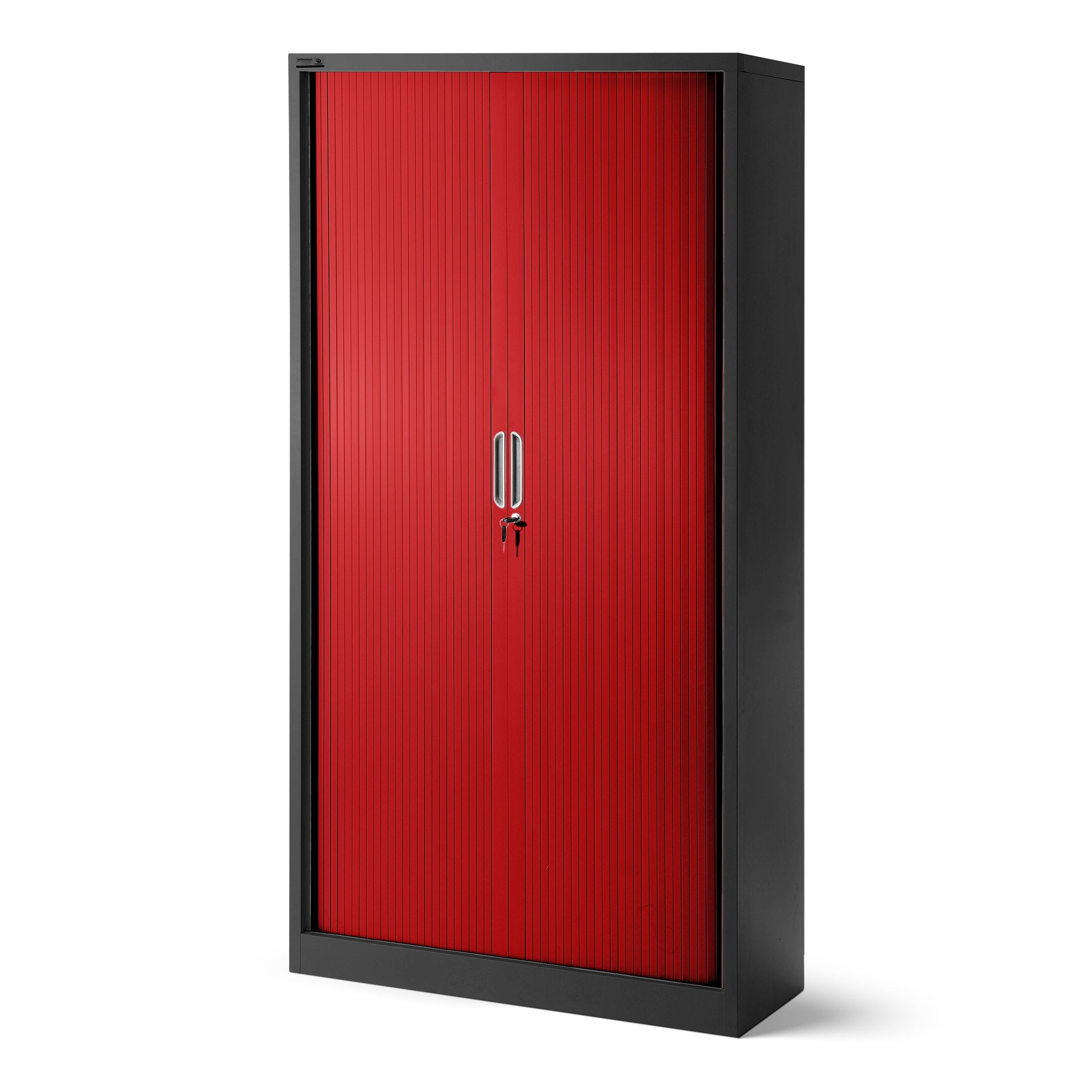 Jan Nowak Rollladenschrank Aktenschrank Büroschrank mit Rolltüren Querrollladenschrank Metall Pulverbeschichtung 4 Einlegeböden 185 cm x 90 cm x 45 cm (Anthrazit-Rot)