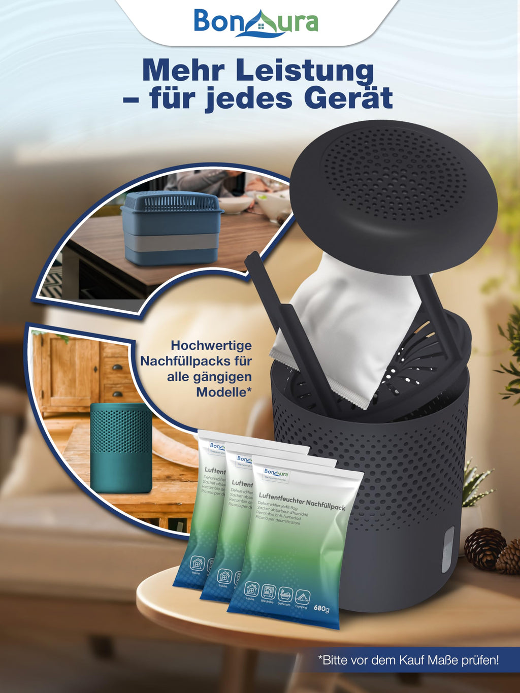 BonAura® Luftentfeuchter Nachfüllpack 12x 680g - Sparset Luftentfeuchter Granulat - 12er Set Entfeuchter Granulat - Schimmel- und Geruchsschutz