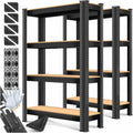 MASKO® 2er-Set Lagerregal Schwerlastregal, Kellerregal, 160 x 80 x 40 cm, bis 700kg belastbar, 4 verstellbare Ablagen, MDF-Platten Regal aus Metall, Steckregal, Werkstattregal, Keller, Garage Schwarz