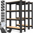 MASKO® 2er-Set Lagerregal Schwerlastregal, Kellerregal, 160 x 80 x 40 cm, bis 700kg belastbar, 4 verstellbare Ablagen, MDF-Platten Regal aus Metall, Steckregal, Werkstattregal, Keller, Garage Schwarz