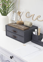 BIGSO BIRGER Schubladenbox – Aufbewahrungsbox mit 2 Schubladen – Schreibtisch Ablage für Dokumente & Bürobedarf – Ablagesystem aus recycelter Faserplatte und Papier – schwarz