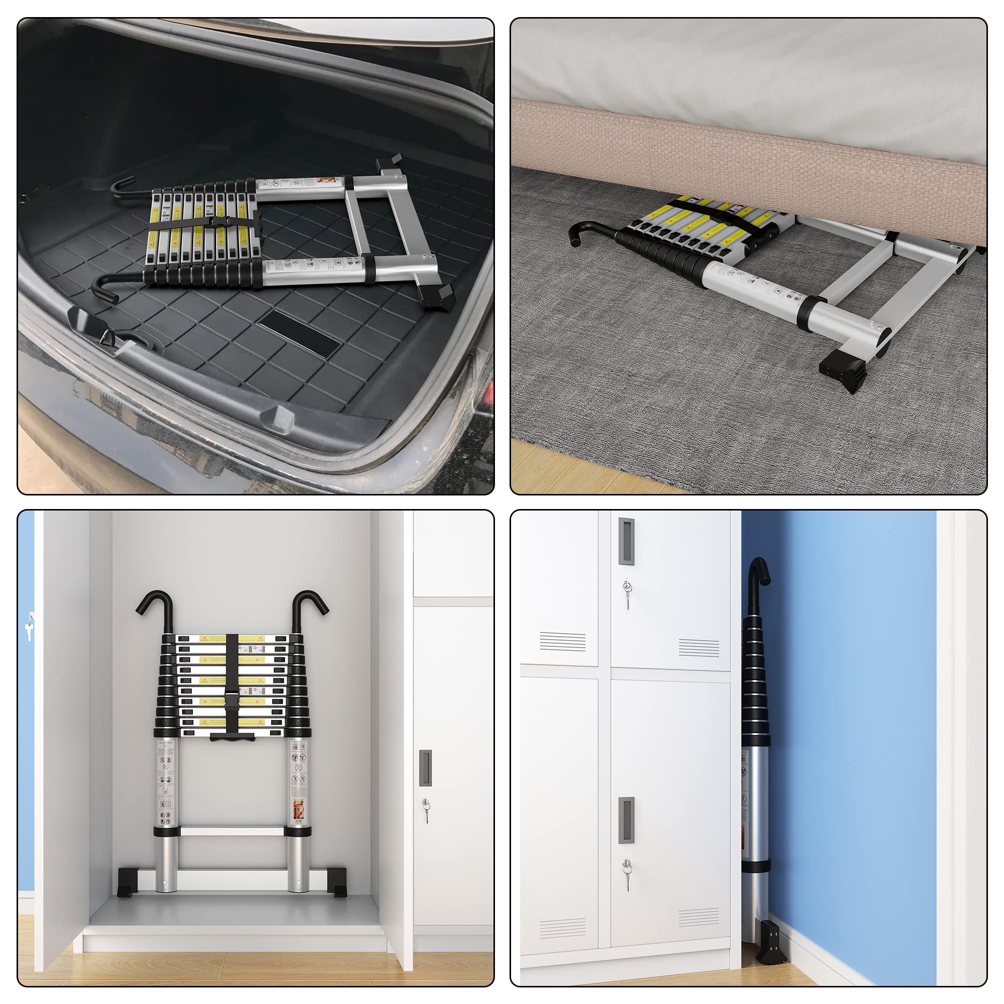 gymount Aluminium Teleskopleiter 2,6 m, Leiter Ausziehbar mit Stabilisator und Abnehmbaren Haken, Klappleiter, Mehrzweckleiter, Stehleiter, Haushaltsleiter, Außenleiter, 150 kg Belastbarkeit